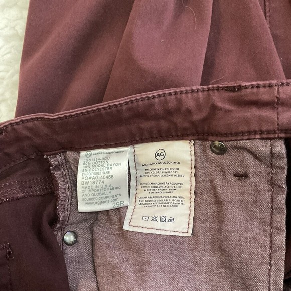AG Adriano Goldschmied 29R Women's Maroon The Prima Mid Rise Skinny Made In USA - Picture 8 of 9